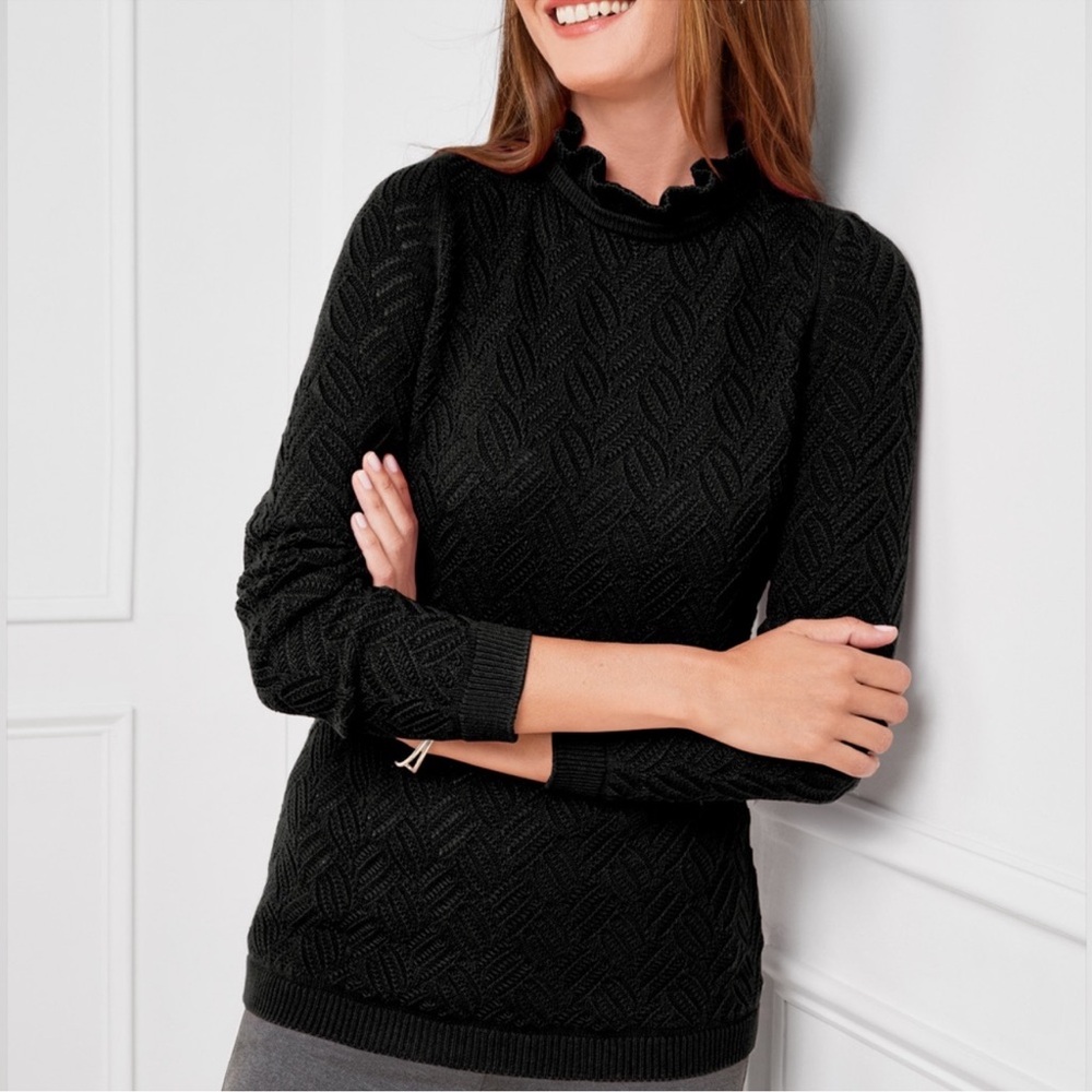 Talbots Ruffle Neck Pointelle Sweater size Large Petite